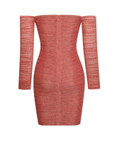 Blanca Poppy Off Shoulder Mesh Dress With Crystals