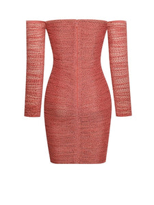 Blanca Poppy Off Shoulder Mesh Dress With Crystals