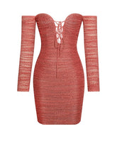 Blanca Poppy Off Shoulder Mesh Dress With Crystals