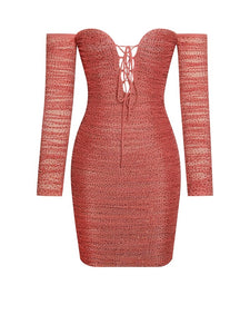 Blanca Poppy Off Shoulder Mesh Dress With Crystals