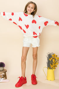 Ivory/Red Bow Detail V Neck Floral Slub Top