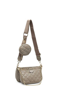 Taupe Quilt Crossbody Coin Pouch Set