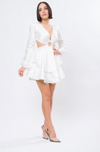 Off White Solid Satin Front O-ring Back Detail Mini Dress