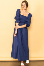 Midnight On And Off Shoulder Smocked Chest Maxi Linen Dress