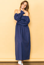 Midnight On And Off Shoulder Smocked Chest Maxi Linen Dress