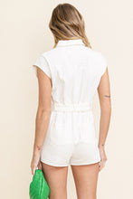White Sleeveless Zip Up Belted Jean Romper