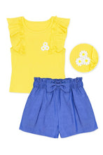 Lemon Yellow Toddler's 2 pc Short Set W/ Soft Ribbed Ruffle Sleeve & Chambray Short
