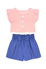Light Pink Girl's 2 Pc Denim Chambray Short Set