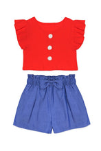 Red Girl's 2 Pc Denim Chambray Short Set