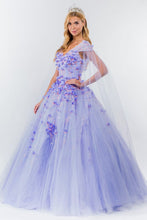 Lilac Floral Applique Glitter Quinceanera Ballgown