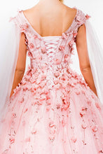 Blush Floral Applique Glitter Quinceanera Ballgown