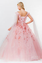 Blush Floral Applique Glitter Quinceanera Ballgown