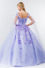 Lilac Floral Applique Glitter Quinceanera Ballgown