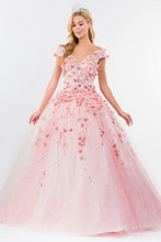 Blush Floral Applique Glitter Quinceanera Ballgown