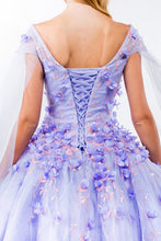 Lilac Floral Applique Glitter Quinceanera Ballgown