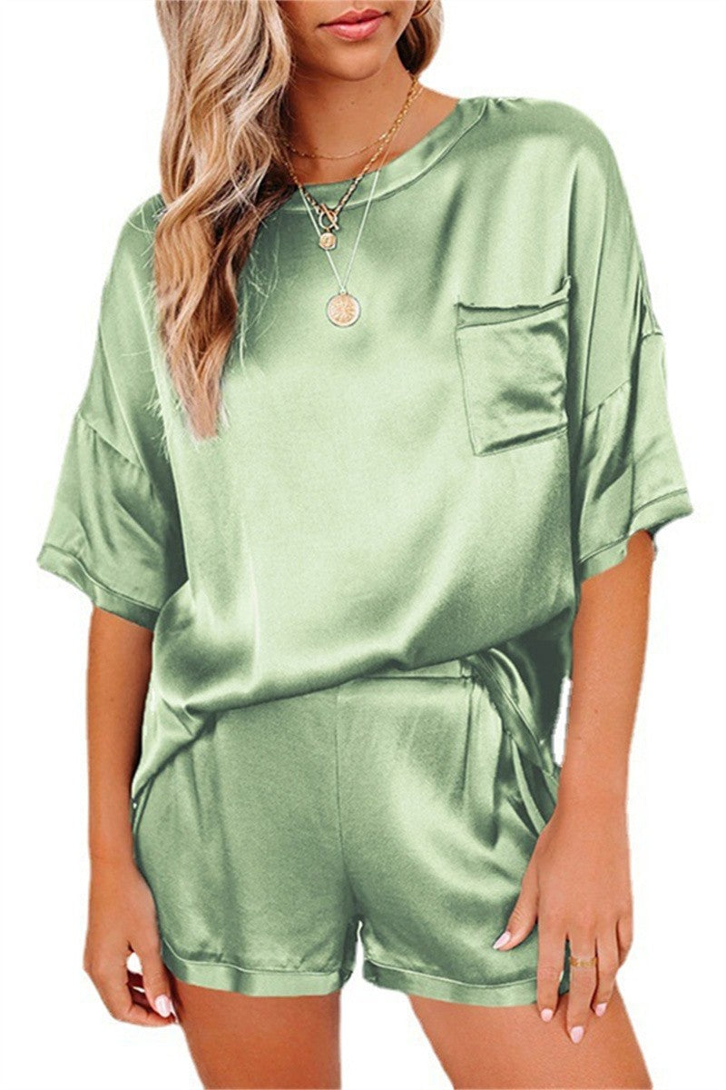 Green 2 Pieces Satin Sleepwear Set