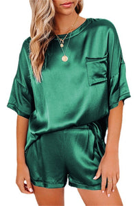 Dark Green 2 Pieces Satin Sleepwear Set