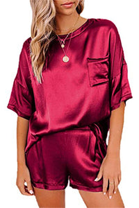 Wine 2 Pieces Satin Sleepwear Set