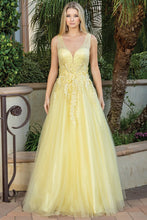 Yellow 3D Floral Applique A Line Dress