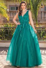 Hunter Green 3D Floral Applique A Line Dress