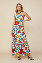 White-Red Sleeveless Floral Print Tiered Maxi Dress