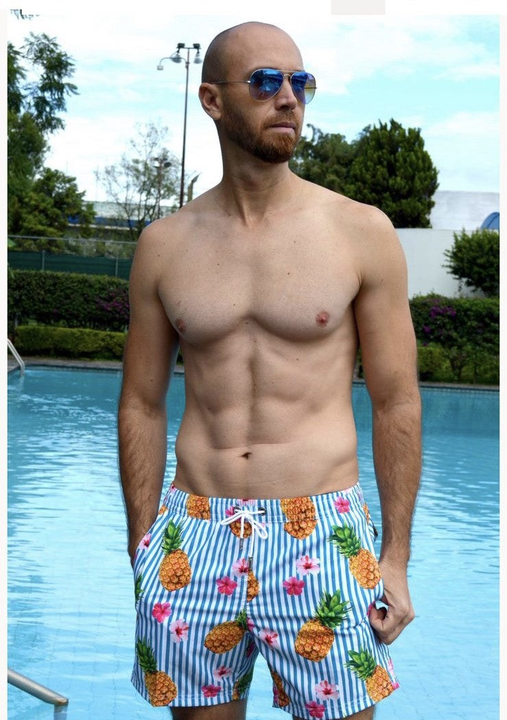 Blue Men Swim Trunk Four Way Stretch