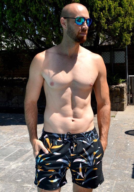 Black Men Swim Trunk Four Way Stretch
