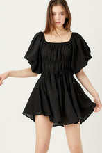 Black Bubble Sleeve Flared Mini Dress