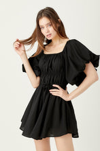 Black Bubble Sleeve Flared Mini Dress