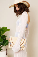 Blue Raffia Woven Fringe Clutch Bag