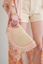 Pink Raffia Woven Fringe Clutch Bag