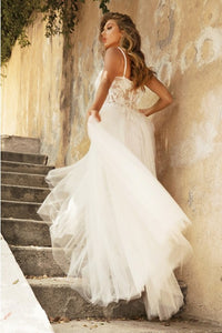 Off White Layered A-Line Tulle Bridal Gown