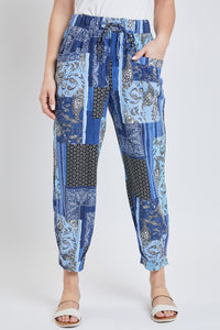 Denim Patch Missy Linen Jogger Pant With Pleated Hem