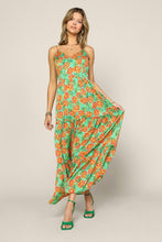 Green Orange Sleeveless Tropical Pineapple Print Maxi Dress
