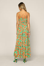 Green Orange Sleeveless Tropical Pineapple Print Maxi Dress