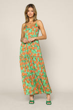 Green Orange Sleeveless Tropical Pineapple Print Maxi Dress