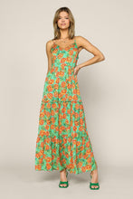 Green Orange Sleeveless Tropical Pineapple Print Maxi Dress
