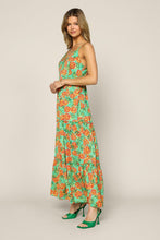 Green Orange Sleeveless Tropical Pineapple Print Maxi Dress