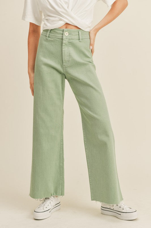 Mint Straight Wide Leg Denim Pants