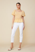 Mustard Ivory Short Sleeve Smocked Peplum Squareneck Top