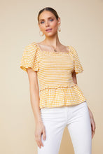 Mustard Ivory Short Sleeve Smocked Peplum Squareneck Top