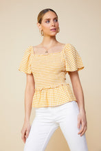 Mustard Ivory Short Sleeve Smocked Peplum Squareneck Top