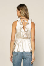 Champagne Sleeveless V-Neck Ruffled Satin Wrap Top