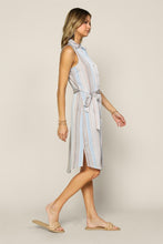 Sleeveless Button Down Multi Stripe Shirt Dress