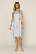 Sleeveless Button Down Multi Stripe Shirt Dress