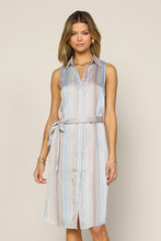 Sleeveless Button Down Multi Stripe Shirt Dress