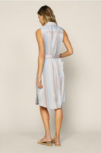 Sleeveless Button Down Multi Stripe Shirt Dress