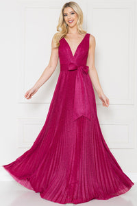 magenta maxi dress for wedding Magenta Sparkle V Neck Pleated Maxi Dress – Aquarius Brand