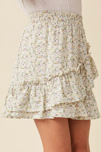 Sage Ditsy Floral Elastic Waist Asymmetric Ruffle Skirt