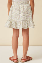 Sage Ditsy Floral Elastic Waist Asymmetric Ruffle Skirt